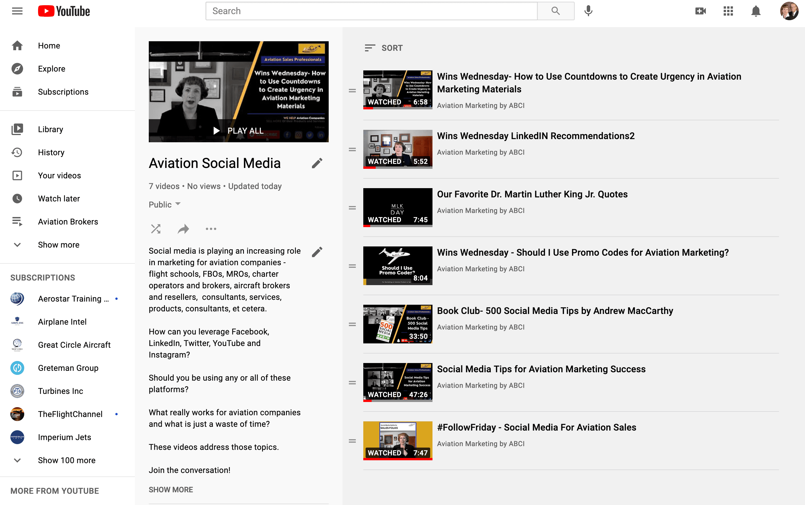 YouTube Playlist - Aviation Social Media