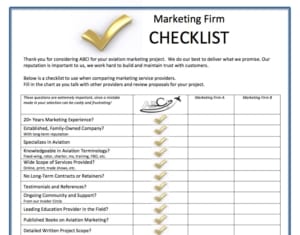 Checklist to evaluate an aviation marketing company